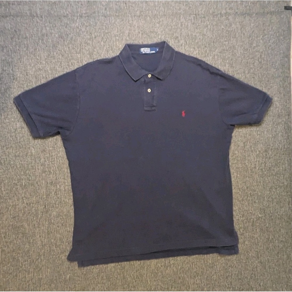 Vintage Polo Ralph Lauren Shirt Mens Large L Blue Regular Fit Cotton Red Pony